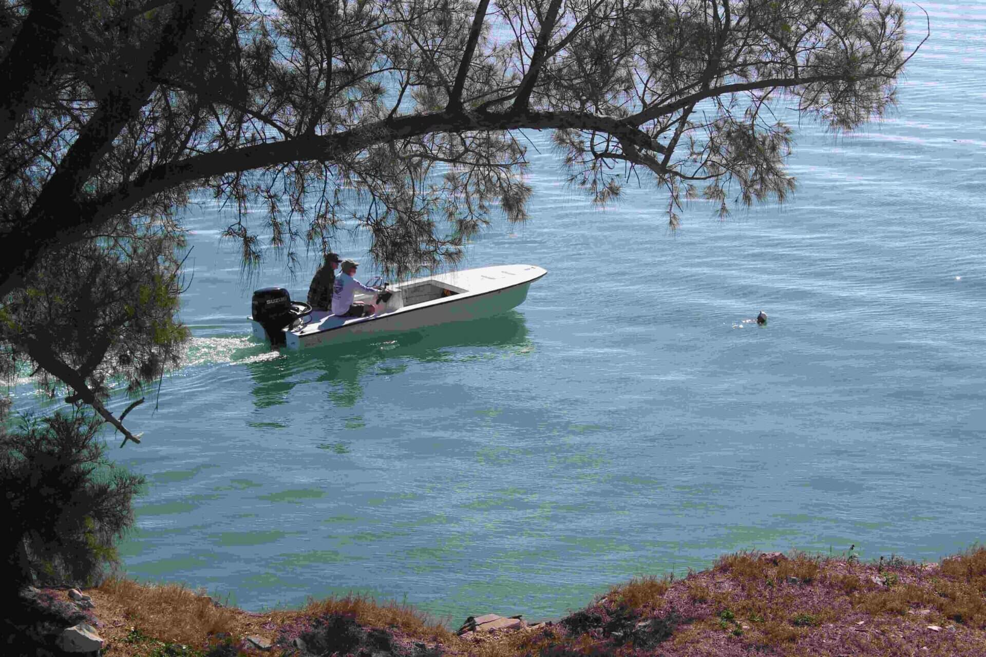 two men in a boat for fishing
